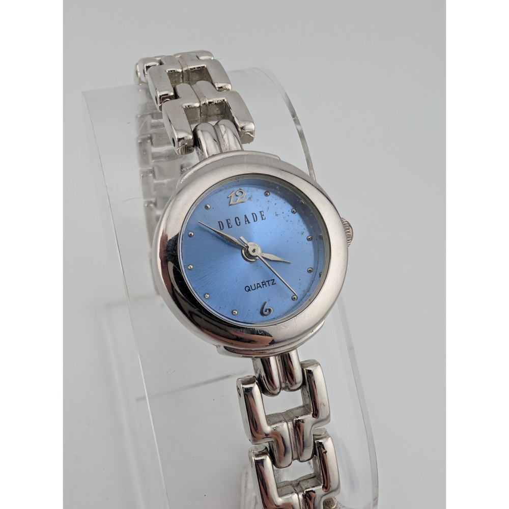 Decade Watch Women‎ 21mm Case Blue Dial Silver 7.75" Band- New Battery